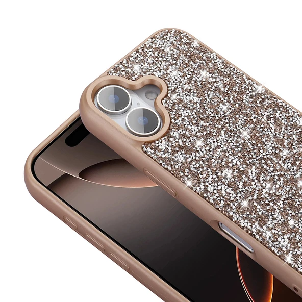 iPhone 16 Plus Kılıf Parlak Taşlı Tasarım Pırlanta Kapak - Resim 6