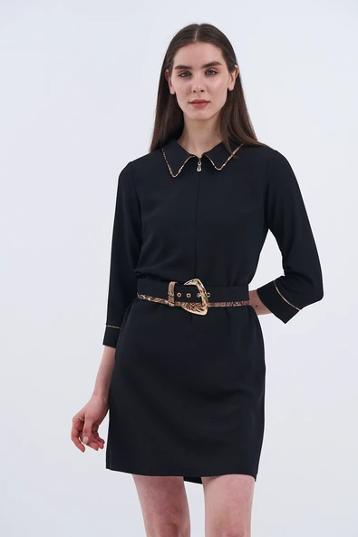 Trend Kadın Cesur Şıklık Mini Kemerli Leopar Detaylı Elbisemiz! - Resim 8