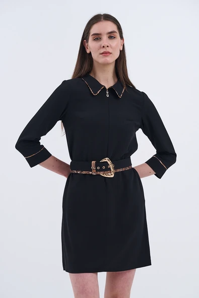 Trend Kadın Cesur Şıklık Mini Kemerli Leopar Detaylı Elbisemiz! - Resim 6