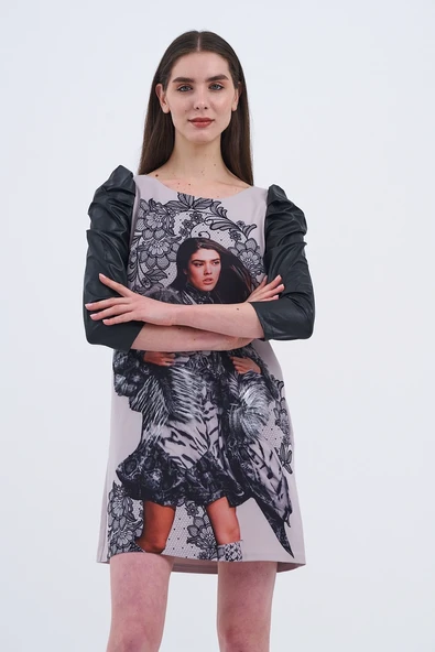 Trend Kadın Şık ve Modern Desenli Mini Elbise - 10