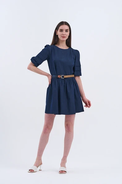Trend Kadın  Rahatlık ve Zarafeti Buluşturan Tasarım Denim Kot Elbise - 7