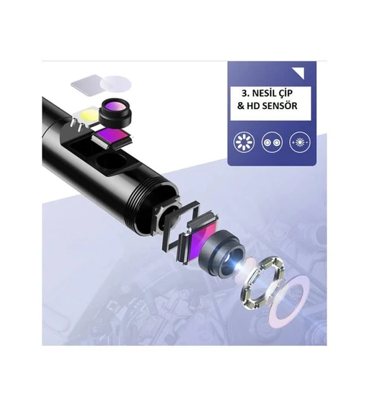 Apprise HK-319 Ekranlı 1080P Endoskop Yılan Kamera Çift Lensli Sert Kablo 10 Metre - 3