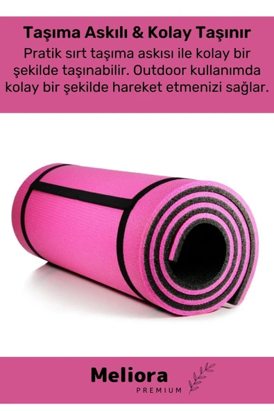 Taşıma Askılı Konfor Modeli Çift Taraflı Kaymaz Yoga Meditasyon Minderi Pembe Siyah Mat - 2