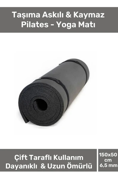 Taşıma Askılı Konfor Modeli Çift Taraflı Kaymaz Yoga Meditasyon Minderi Siyah Mat