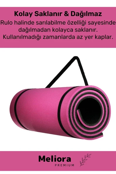 Taşıma Askılı Konfor Modeli Çift Taraflı Kaymaz Yoga Meditasyon Minderi Pembe Siyah Mat - 5