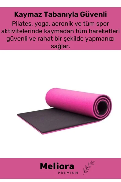 Taşıma Askılı Konfor Modeli Çift Taraflı Kaymaz Yoga Meditasyon Minderi Pembe Siyah Mat - 3