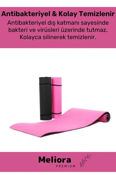 Taşıma Askılı Konfor Modeli Çift Taraflı Kaymaz Yoga Meditasyon Minderi Pembe Siyah Mat - 6
