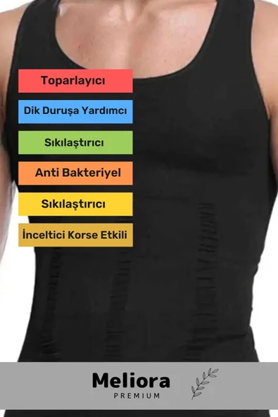 Bel Göğüs Göbek Jinekomasti Toparlayıcı Erkek Extra Göbek Sıkılaştırıcı Siyah Korse Atlet - 2