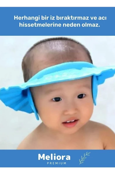 Bebek Banyo Şapkası Duş Başlığı Ayarlanabilir Düğmeli Çocuk Küvet Göze Su Kaçırmayan Mavi Şapka - 2
