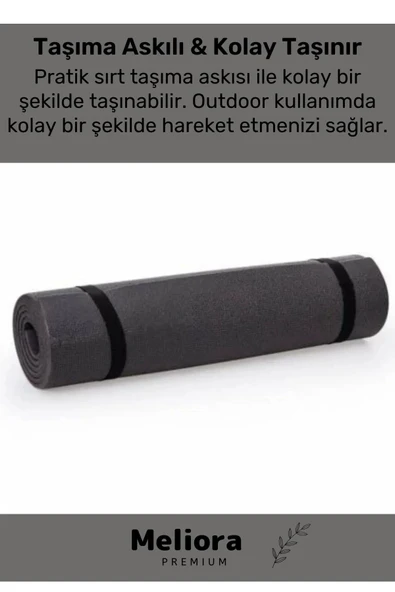 Taşıma Askılı Konfor Modeli Çift Taraflı Kaymaz Yoga Meditasyon Minderi Siyah Mat - 2