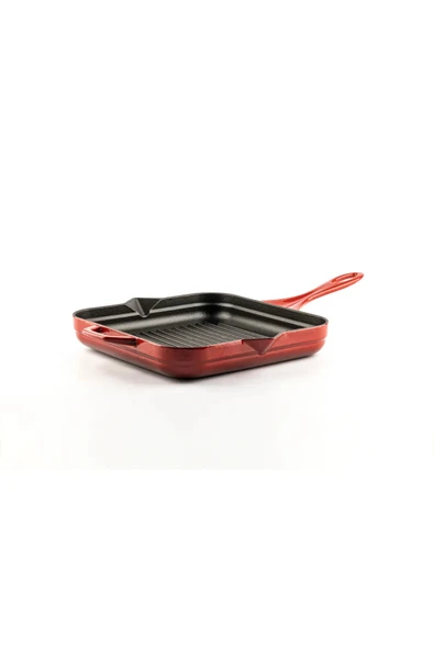 Hosse Hskgtv 2828 Kare Grill Döküm Tava 28X28 cm Yardımcı Kulplu Kırmızı - 2