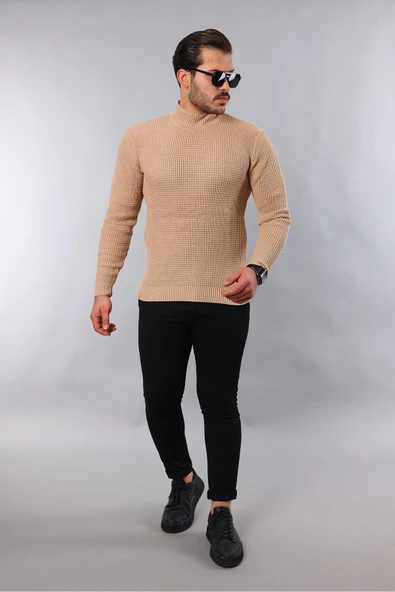 Erkek Dar Kesim YARIM Balıkçı Yaka Fitilli Kalın Kazak - Resim 2