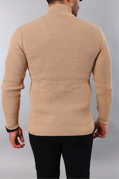 Erkek Dar Kesim YARIM Balıkçı Yaka Fitilli Kalın Kazak - Resim 4