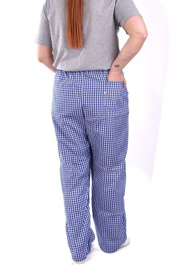 ESER - Pötikare Pantolon - Beli Lastikli - Mavi,Beyaz Kareli - 2