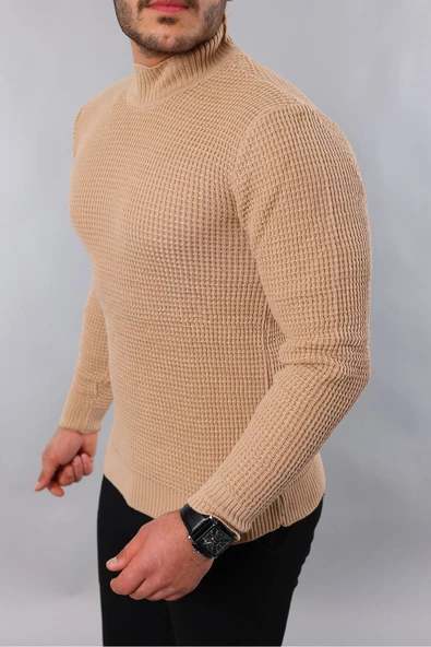 Erkek Dar Kesim YARIM Balıkçı Yaka Fitilli Kalın Kazak - Resim 3