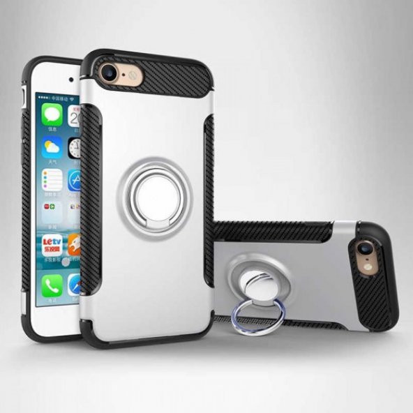 Apple iPhone 7 Kılıf Yüzük Standlı Kalın Silikon Kapak - 1