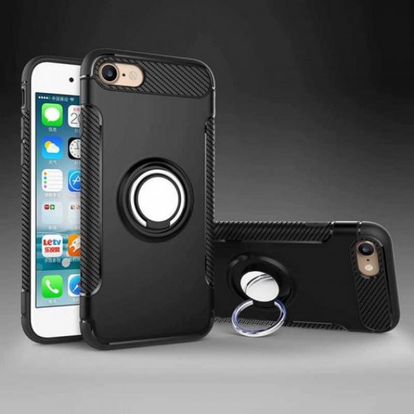 Apple iPhone 7 Kılıf Yüzük Standlı Kalın Silikon Kapak - 6