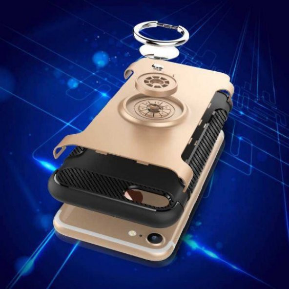 Apple iPhone 7 Kılıf Yüzük Standlı Kalın Silikon Kapak - 9
