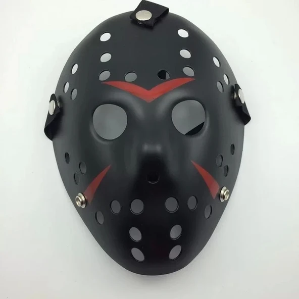 Siyah Renk Kırmızı Çizgili Tam Yüz Hokey Jason Maskesi Hannibal Maskesi - 6
