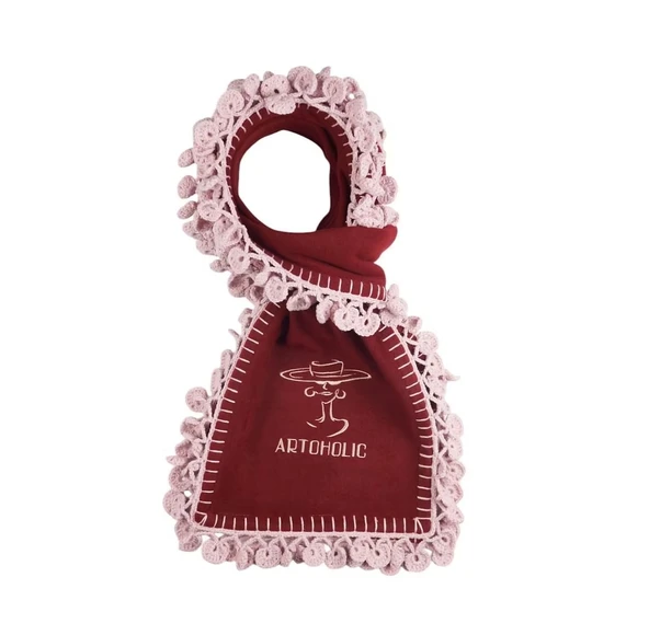 Artoholic bordo polar nakışlı atkı