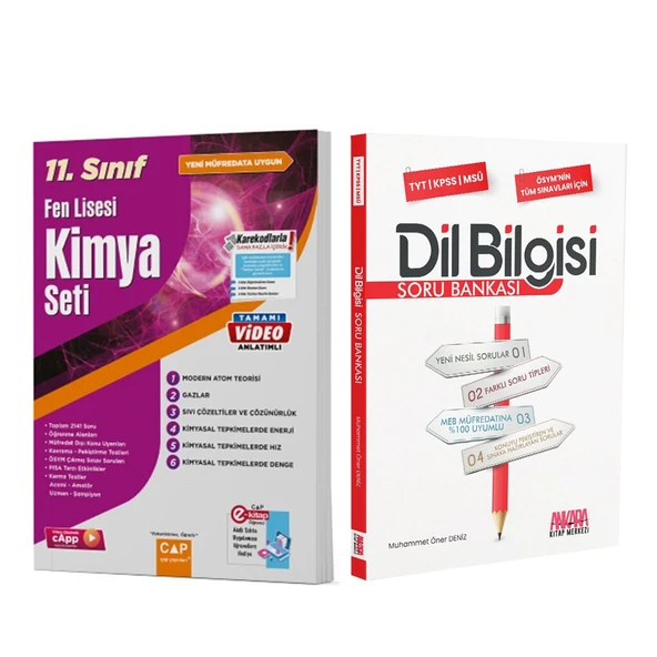 Çap Yayınları 11.Sınıf Fen Lisesi Kimya Seti ve AKM Dil Bilgisi Soru Bankası Seti 2 Kitap