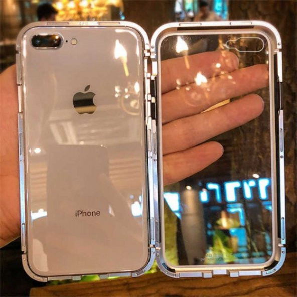 Apple iPhone 7 Plus Kılıf 360 Derece Korumalı Çift Parçalı Mıknatıslı Arkası Cam Kapak - 7