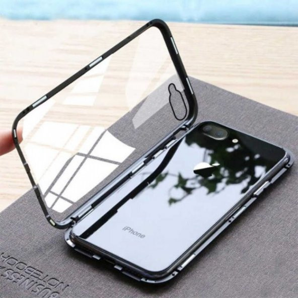 Apple iPhone 7 Plus Kılıf 360 Derece Korumalı Çift Parçalı Mıknatıslı Arkası Cam Kapak - 9