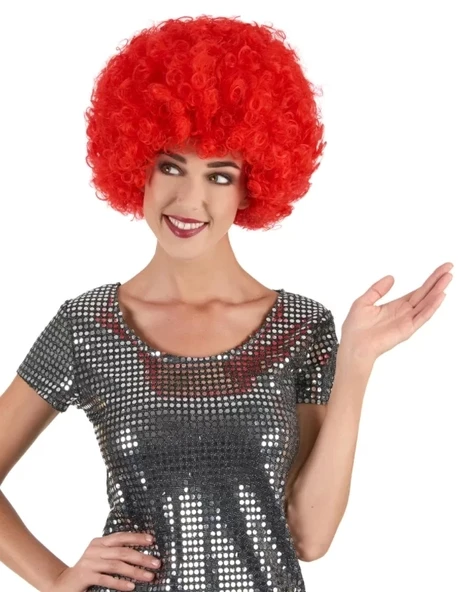 Kırmızı Renk Kıvırcık Afro Bonus Peruk - 2