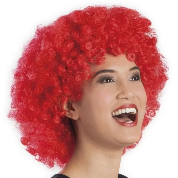 Kırmızı Renk Kıvırcık Afro Bonus Peruk - 4