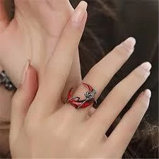 Vintage Kırmızı Kan Ay Ve Gül Taşlı Yüzük Renk Kırmızı Taşlı Retro Ayarlanabilir Gotik Yüzük