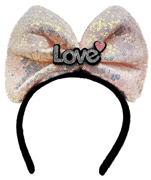 Led Işıklı 3 Farklı Fonksiyonda Yanan Gümüş Love Yazılı Toz Pembe Fiyonk Taç 20x17 Cm - 2