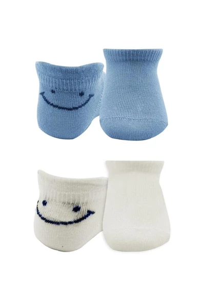 Bistyle 2'Li Sneakers Smile Penye Çorap BS20106 Mavi Ekru - 1