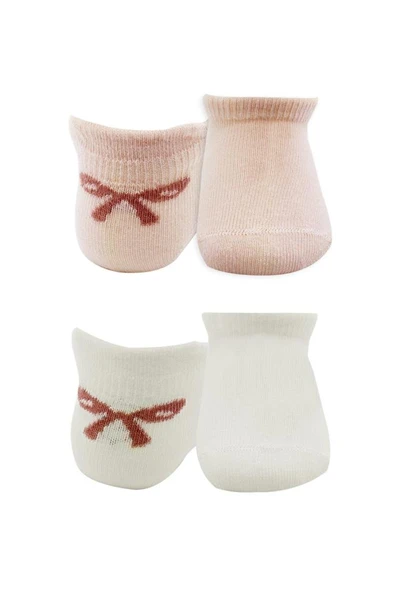 NessiWorld 2'Li Sneakers Smile Penye Çorap BS20106 Pembe Ekru
