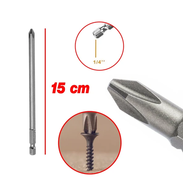 Bits Uç Mıknatıslı Yıldız PH2 150 mm 10'lu Set Kutulu Manyetik 1/4" Matkap Ucu 15 cm Uzunluk - 2