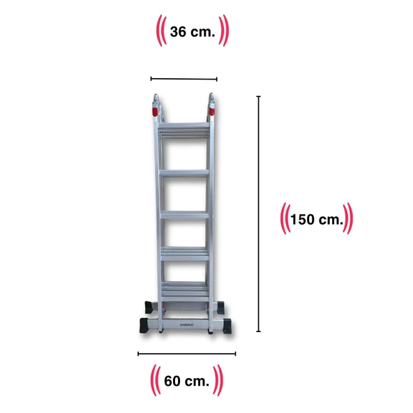 Endokon 5,64 Metre - 20 Basamaklı Katlanır Akrobat Merdiven - Büyük Menteşe - Kalın Profil - 3