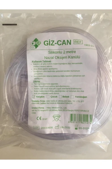 Giz-Can Gizcan Oksijen Kanülü (Nazal Kanül) Silikonlu 2 Mt