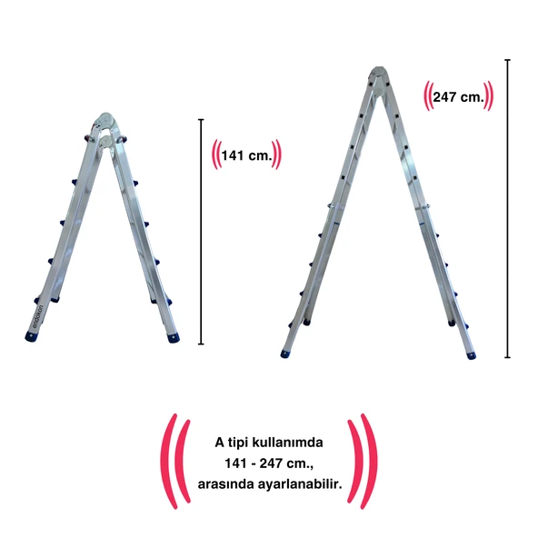 Endokon 510 cm. 18 Basamak A ve I Tipi Katlanıp Uzayabilen Mini Dev Alüminyum Merdiven - 4