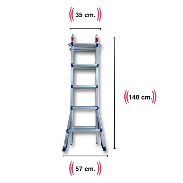 Endokon 510 cm. 18 Basamak A ve I Tipi Katlanıp Uzayabilen Mini Dev Alüminyum Merdiven - 3