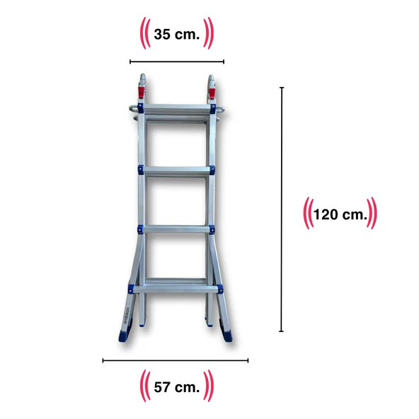 Endokon 398 cm. 14 Basamak A ve I Tipi Katlanıp Uzayabilen Mini Dev Alüminyum Merdiven - 6
