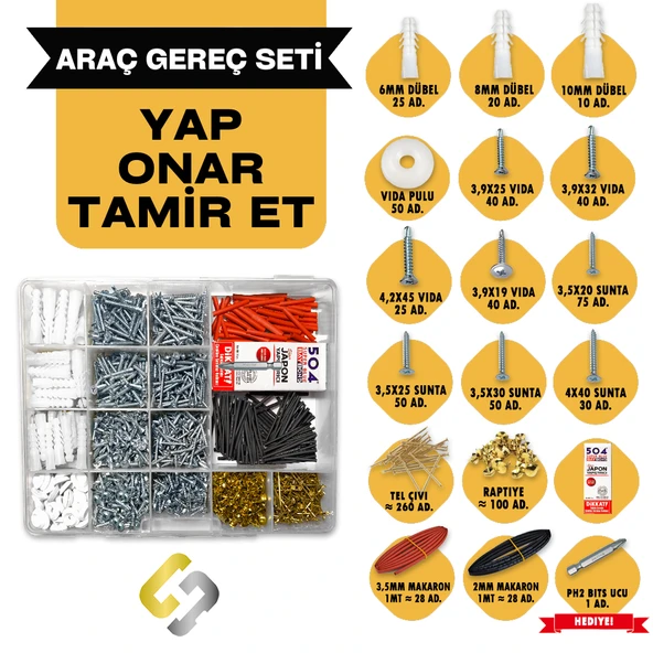 871 Parça 19 Çeşit Vida Dübel Seti Organizer, Vida, Dübel, Makaron Seti - 2