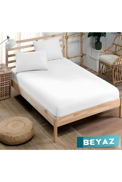 Pamuklu Ranforce Kumaş Lastikli Fitted Yastıklı Çarşaf Seti (battal Boy) Beyaz