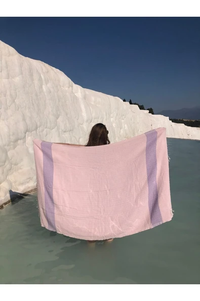 2'li Set Peştemal Plaj Havlusu , %100 Pamuk , Xxl 100x180cm, Marmaris, L.gökmavisi-pembelila - 4