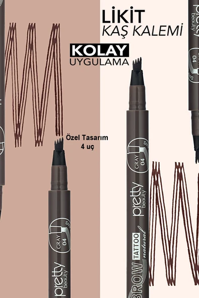 Pretty Kaş Kalemi 04 - Doğal Siyahımsı Gri Tattoo Suya Dayanıklı Likit Pencıl - 2