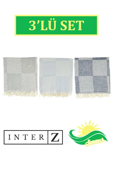 3'lü Set Dama Desenli Peştamal Plaj Havlusu 70x155 Cm