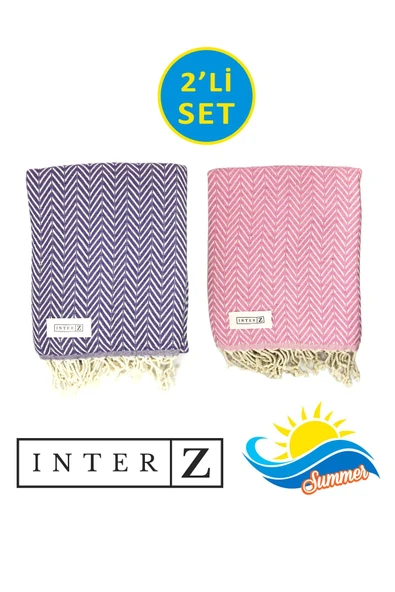 2'li Set Peştemal Plaj Havlusu , %100 Pamuk , Xxl 100x180cm, Marmaris, Mor Pembe