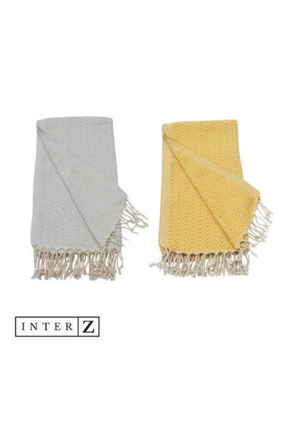 2'li Set Peştemal Plaj Havlusu , %100 Pamuk , Xxl 100x180cm, Marmaris, Bal Sarısı-gri - 3