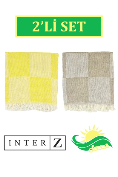 2'li Set Dama Desenli Peştamal Plaj Havlusu 70x155 Cm