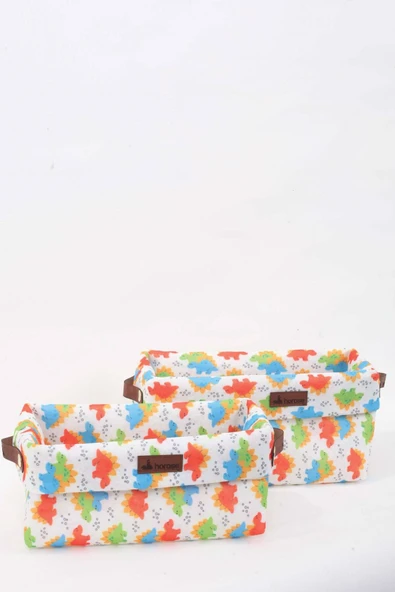 Horose Çok amaçlı Çocuk Odası Sepeti Seti 2 adet Sepet Dinazor Desenli