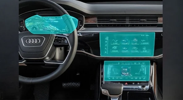 Audi A8 2023-2024 Model Alt Üst Multimedya ve Gösterge Uyumlu 3 Parça 9H Nano Ekran Koruyucu ürün görseli 1