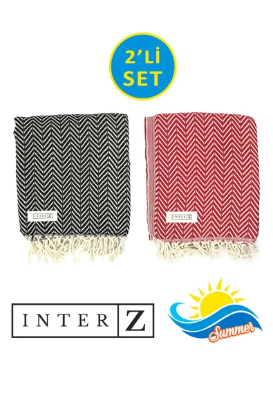 2'li Set Peştemal Plaj Havlusu , %100 Pamuk , Xxl 100x180cm, Marmaris